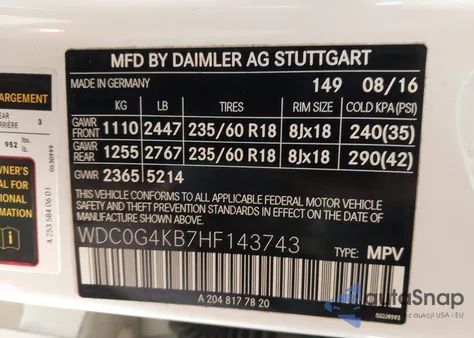 2017 Mercedes-Benz Glc 300 4Matic from USA, damaged, VIN WDC0G4KB7HF143743